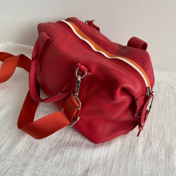 Roots Red Leather Satchel Bag With Stripe Detail - Picture 4 of 16